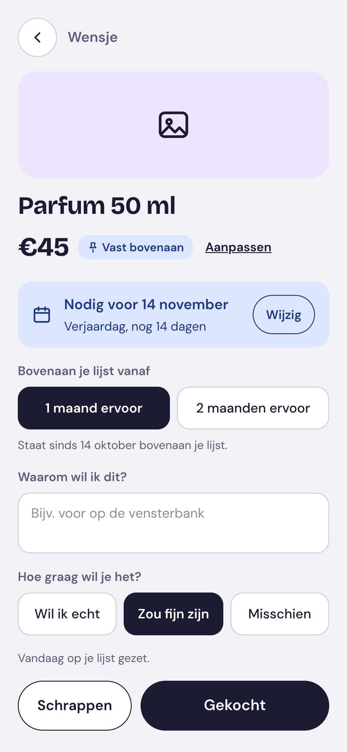 Een deadline instellen bij een wensje.